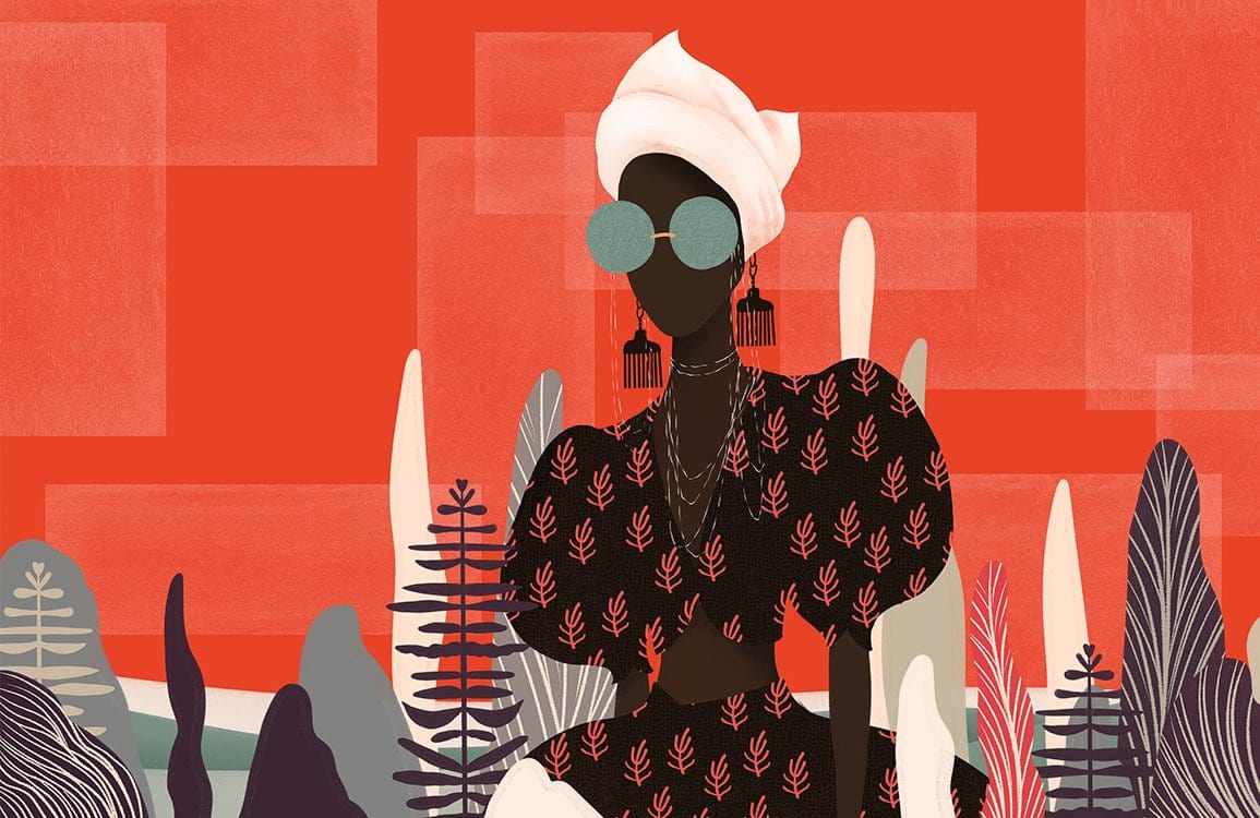Vibrant Afro-Futuristic Red and Black Art Deco Pattern Wallpaper