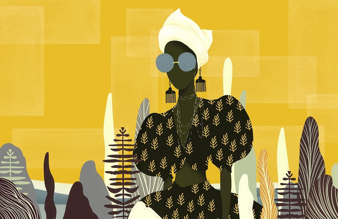 Chic Abstract Art Wallpaper with Bold Yellow and Earthy Tones Design