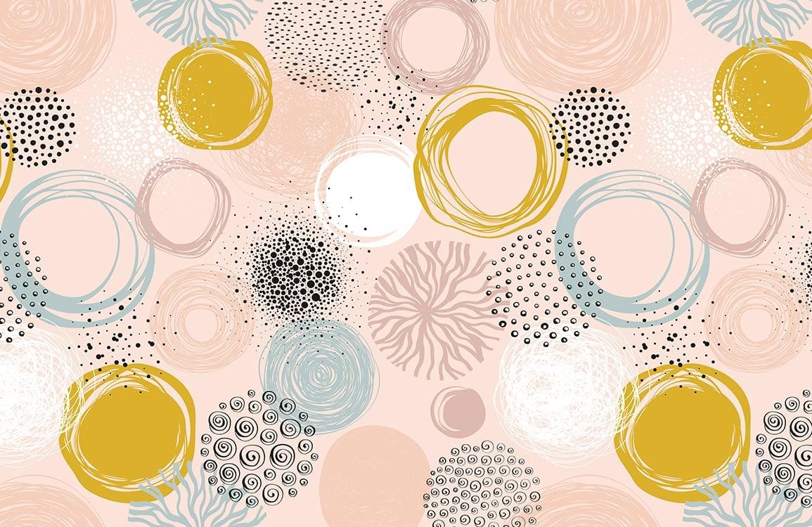 Abstract Pastel Circles Modern Artistic Wallpaper with Yellow Accents Decor Design