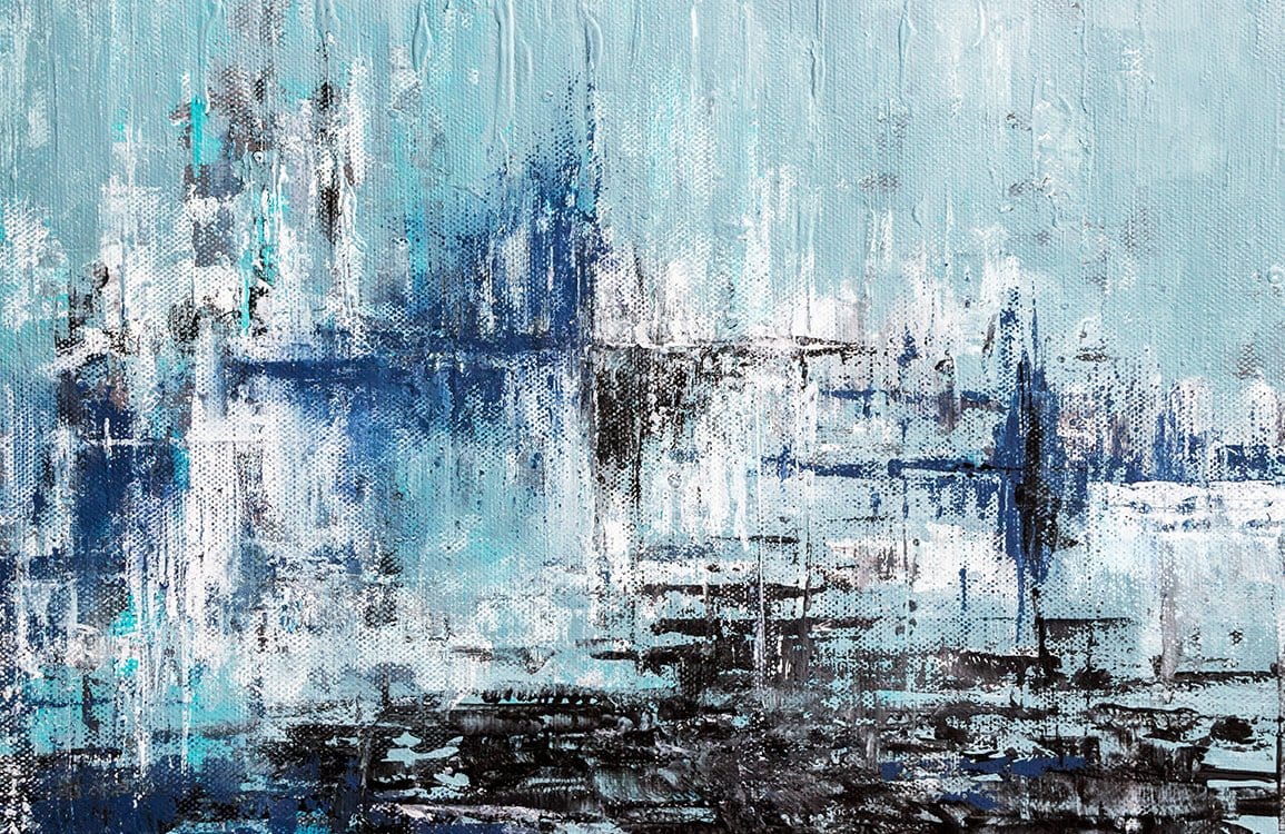 Abstract Oceanic Textured Brushstroke Mural Wallpaper in Blue and White