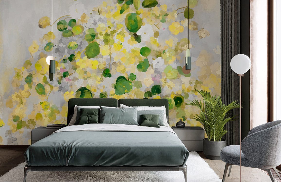Yellow Spot Flower Leaf Wallpaper Mural Room
