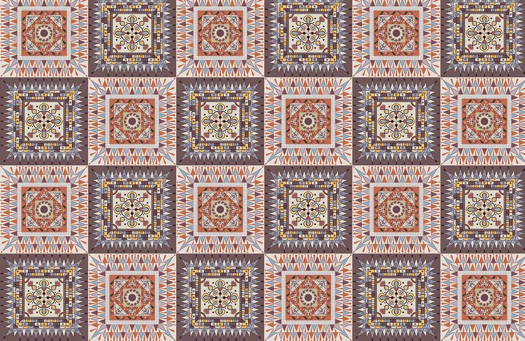 Rustic Geometric Patterned Wallpaper in Earthy Tones for Bohemian Style