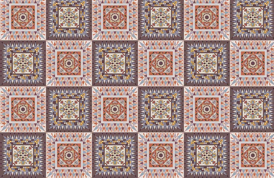 Rustic Geometric Patterned Wallpaper in Earthy Tones for Bohemian Style