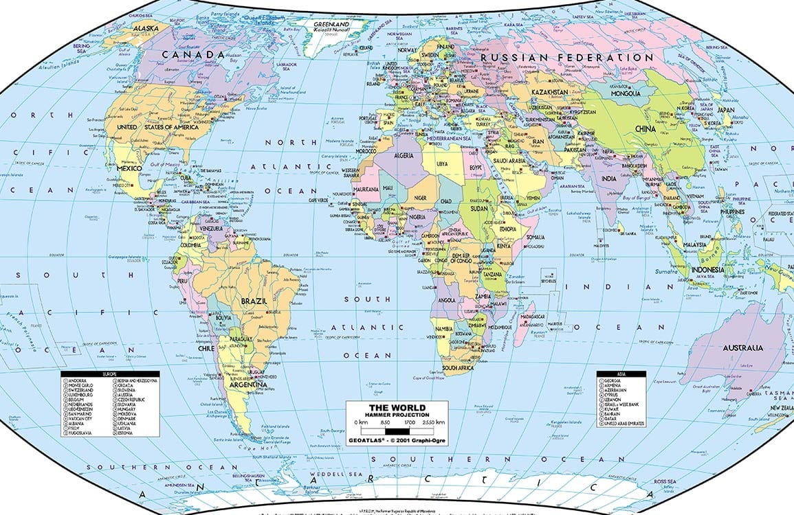 Vintage World Map Mural Wallpaper - Colourful Educational Travel Decor Print