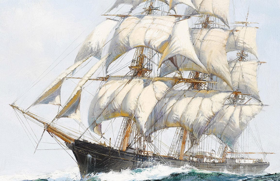 Vintage Maritime Sailing Ship Mural Wallpaper in Classic Nautical Style Print