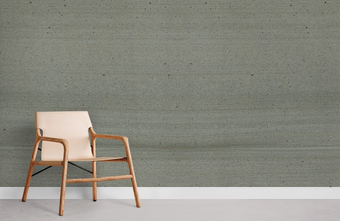 Moss Green Textured Minimalist Wallpaper in a contemporary living room with beige wood-frame chair.