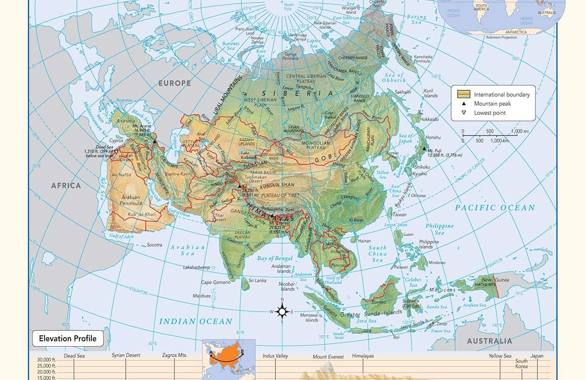 Vintage Asia Pacific Map Mural Wallpaper in Earthy Tones for Study Decor