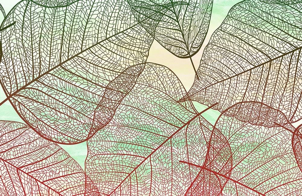 Autumn Leaf Patterned Wallpaper - Nature-Inspired Red and Green Design