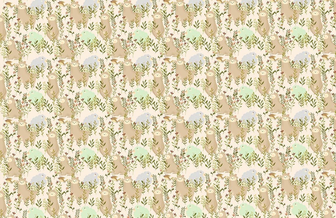 Serene Woodland Animal Print Wallpaper in Soft Earthy Tones for Nurseries