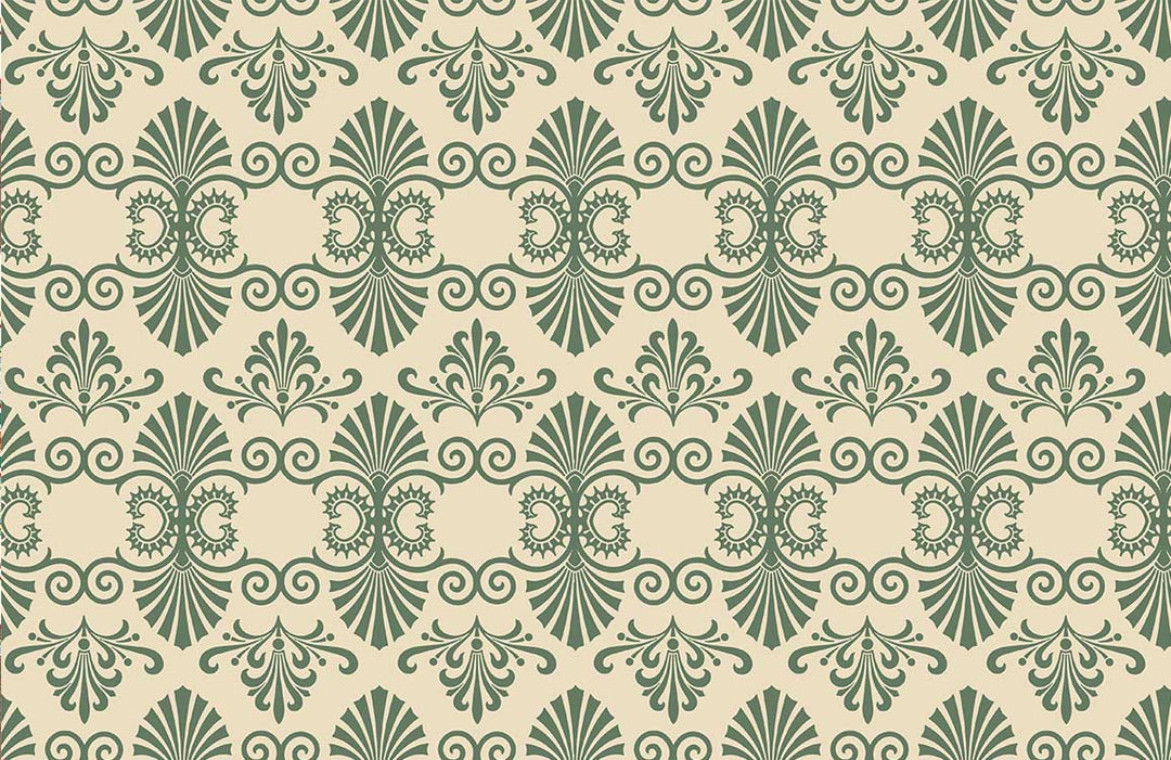 Elegant Vintage Green and Beige Damask Pattern Wallpaper for Timeless Décor