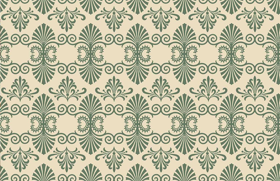 Elegant Vintage Green and Beige Damask Pattern Wallpaper for Timeless Décor