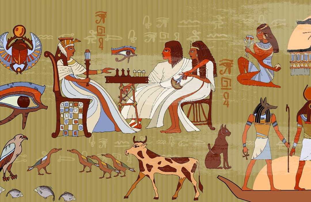 Ancient Egyptian Hieroglyphic Art Mural Wallpaper - Rich Earthy Tones Design