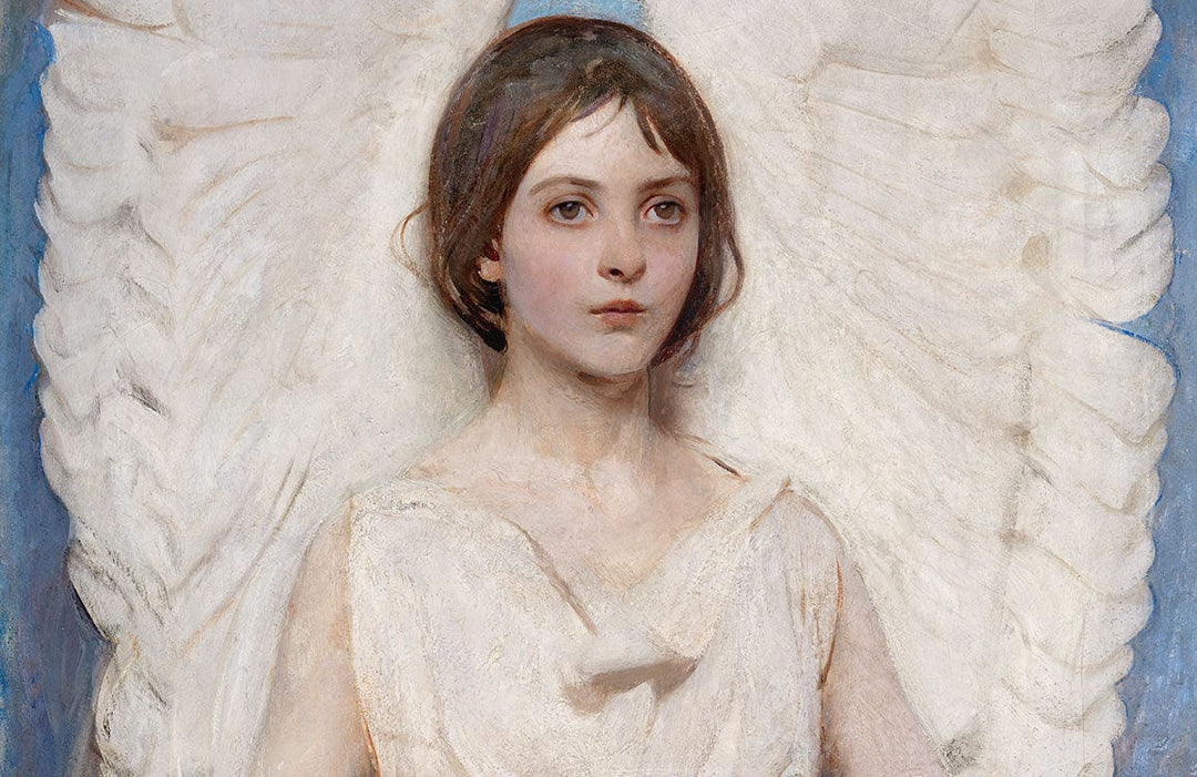 Elegant Angelic Portrait Mural Wallpaper in Soft White and Pastel Hues