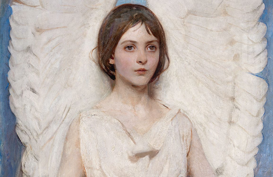 Elegant Angelic Portrait Mural Wallpaper in Soft White and Pastel Hues