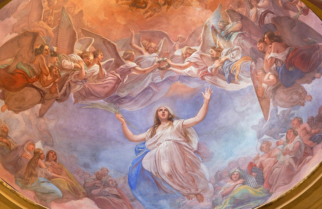 Celestial Renaissance Mural Wallpaper: Angelic Pastel Dreamscape with Baroque Elegance