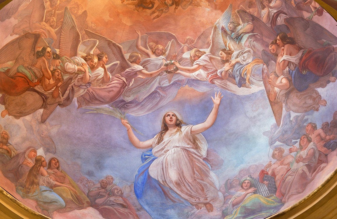 Celestial Renaissance Mural Wallpaper: Angelic Pastel Dreamscape with Baroque Elegance