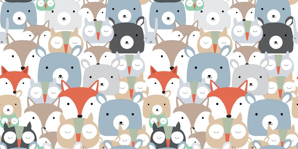 Charming Woodland Creatures Mural Wallpaper - Playful Pastel Nature Nursery Design