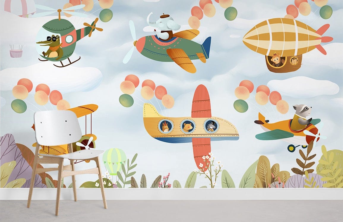Animal Pilots Plane Wallpaper Mural Room