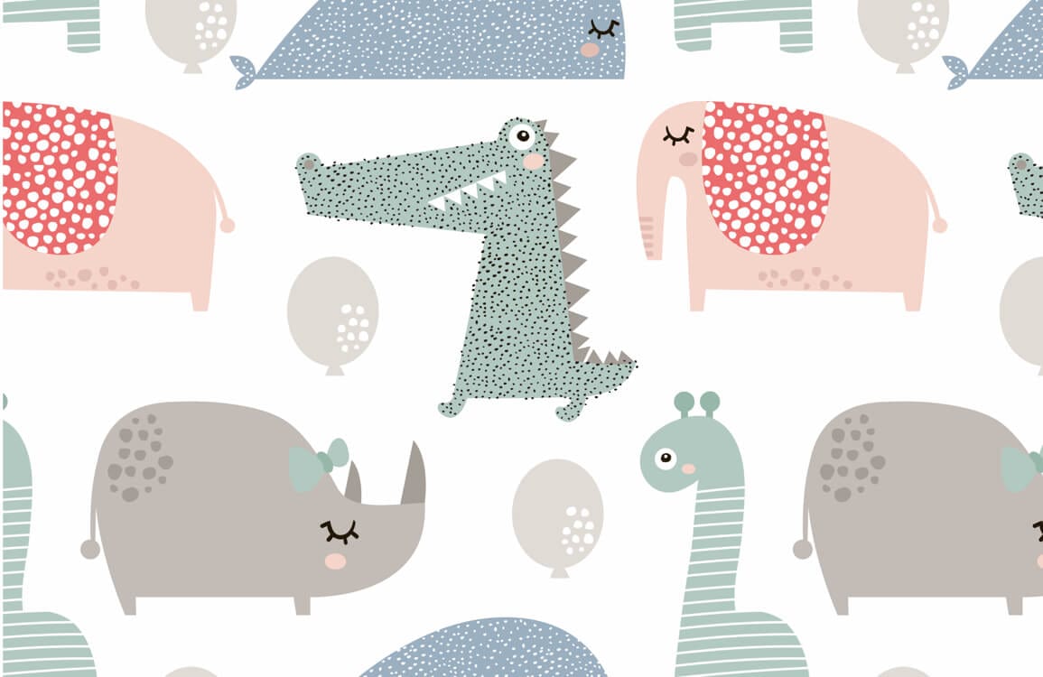 Charming Pastel Safari Animals Children's Room Wallpaper Mural Pattern Decor