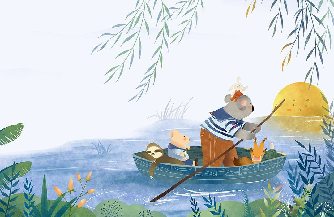 Dreamy Woodland Adventure Kids' Mural Wallpaper in Pastel Shades Verdant Scene