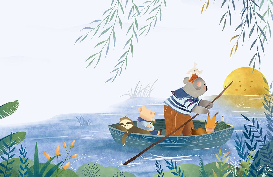 Dreamy Woodland Adventure Kids' Mural Wallpaper in Pastel Shades Verdant Scene