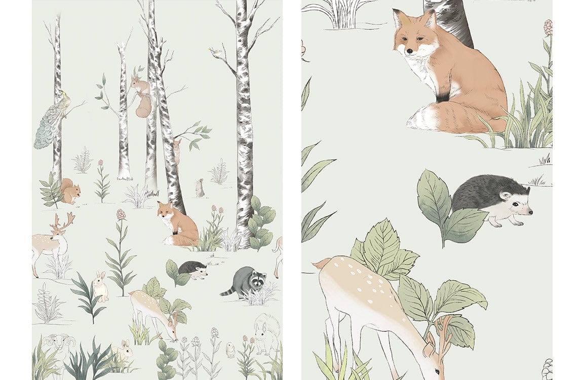 Enchanted Woodland Creatures Pastel Wall Mural for Kids' Rooms Décor