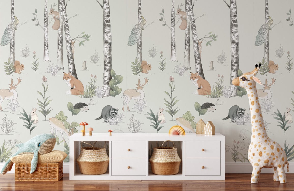 animal wallpaper mural nursery interior design