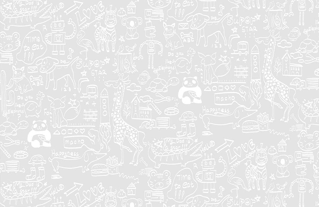 Playful Doodle Grey and White Children's Bedroom Wall Mural Wallpaper