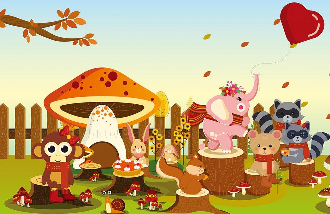 Playful Woodland Animal Adventure Mural Wallpaper in Vibrant Colours