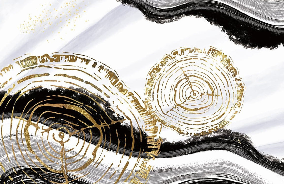 Elegant Gold and Black Abstract Tree Rings Mural Wallpaper Art
