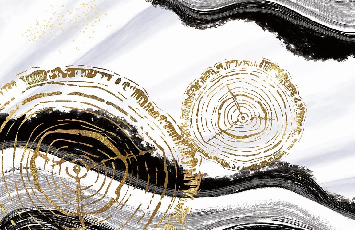 Elegant Gold and Black Abstract Tree Rings Mural Wallpaper Art