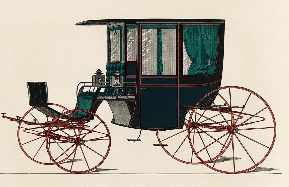 Vintage Carriage Artwork Wallpaper - Teal and Red Victorian Elegance
