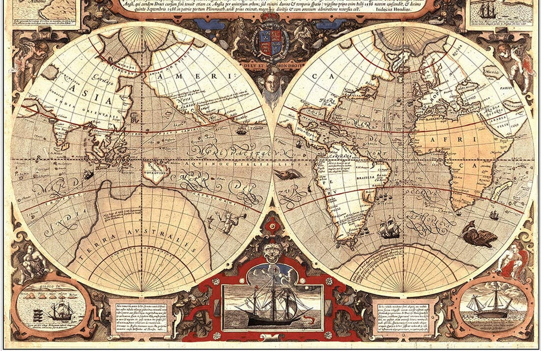Vintage World Map Mural Wallpaper Antique Style Earth-Tone Elegance Décor