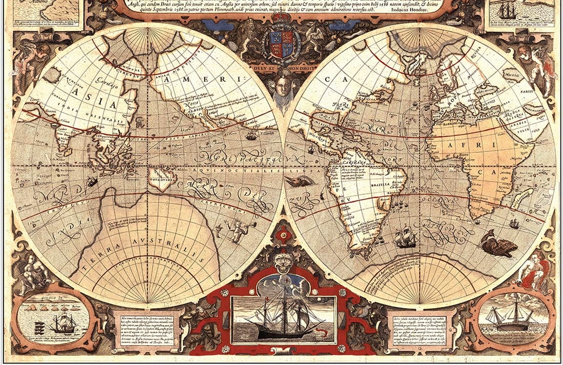 Vintage World Map Mural Wallpaper Antique Style Earth-Tone Elegance Décor