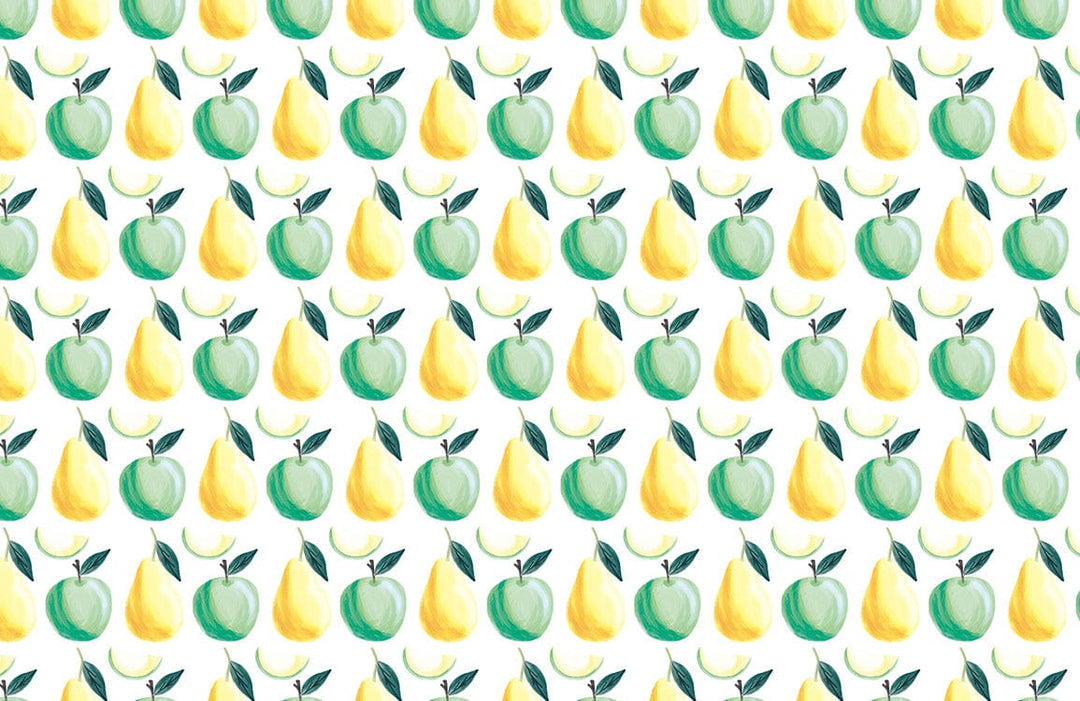 Fresh Green Apple and Yellow Pear Watercolour Pattern Wallpaper Design