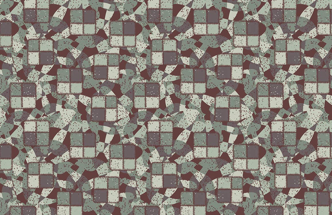 Vintage Geometric Patchwork Brown and Green Abstract Wallpaper Design