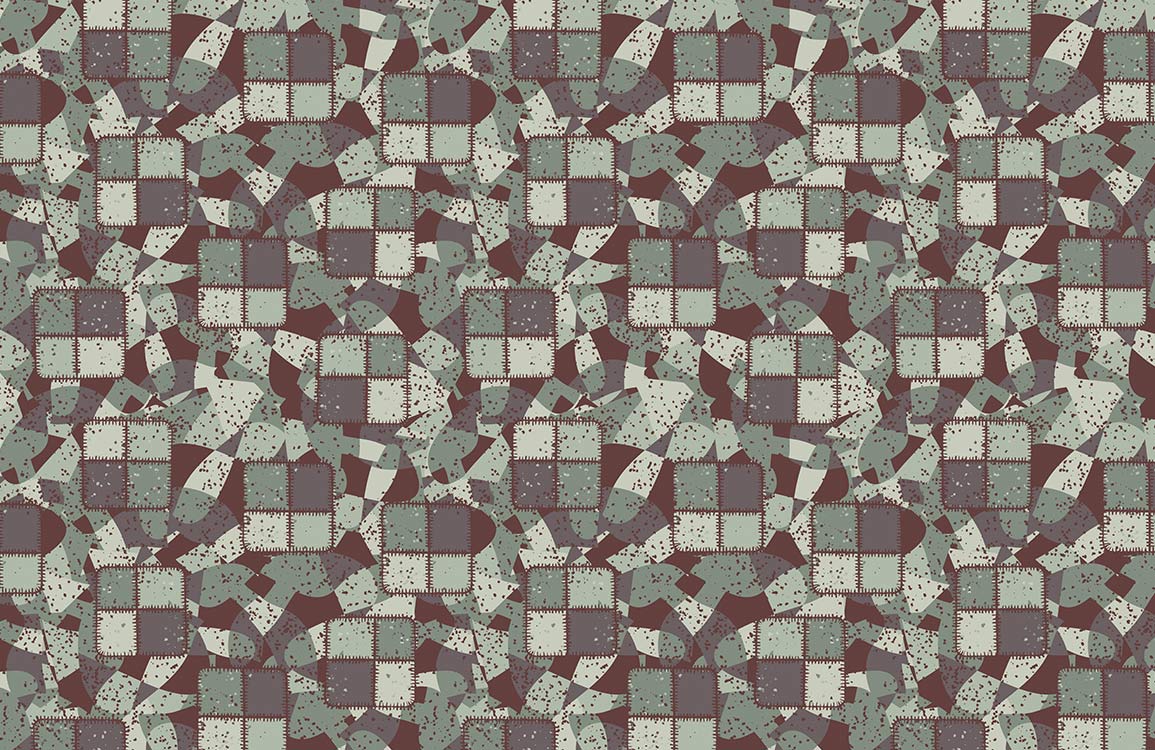 Vintage Geometric Patchwork Brown and Green Abstract Wallpaper Design