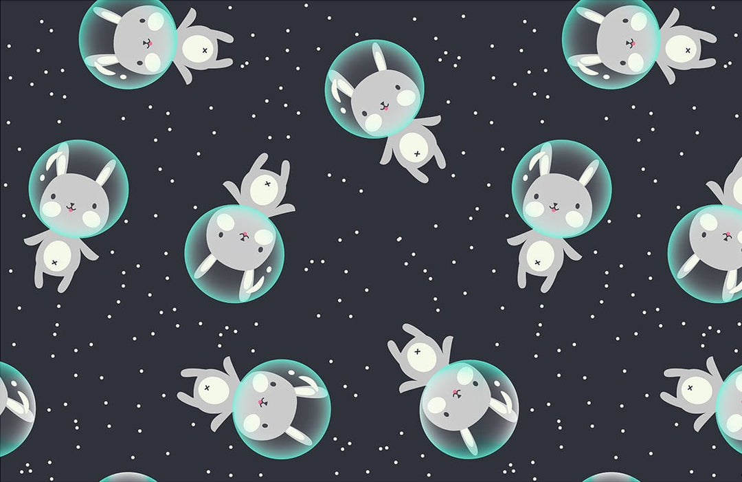 Whimsical Grey Space Bunnies Patterned Wallpaper for Children's Bedrooms