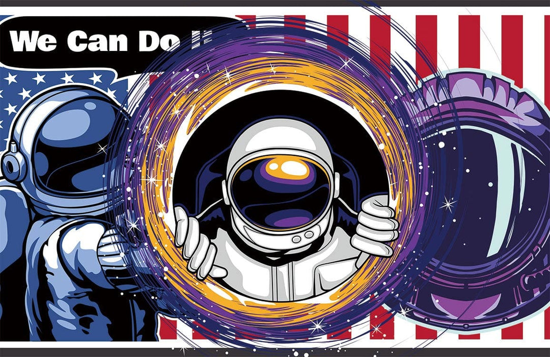 Retro Space Astronaut Mural Wallpaper with Bold Red and Blue Accents