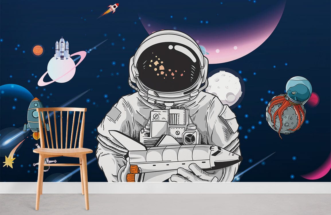 astronaut and rocket wallpaper