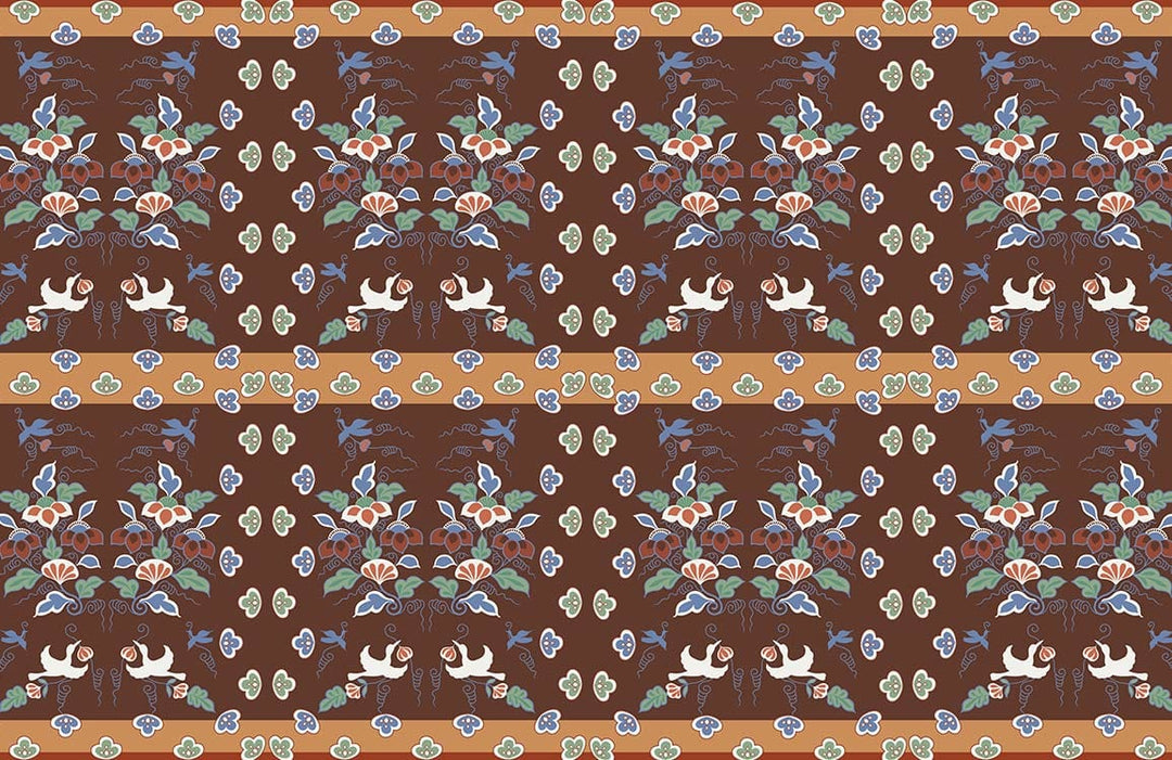 Vintage Floral and Bird Pattern Brown Mural Wallpaper - Retro Style Decor