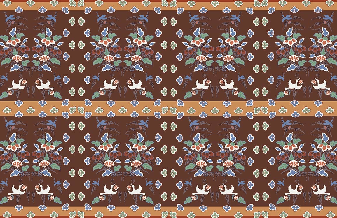 Vintage Floral and Bird Pattern Brown Mural Wallpaper - Retro Style Decor
