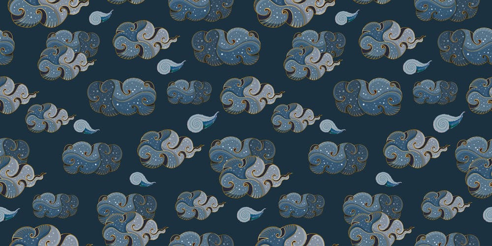 Elegant Blue Cloud Pattern Wallpaper - Artistic Vintage Design Inspired Decor