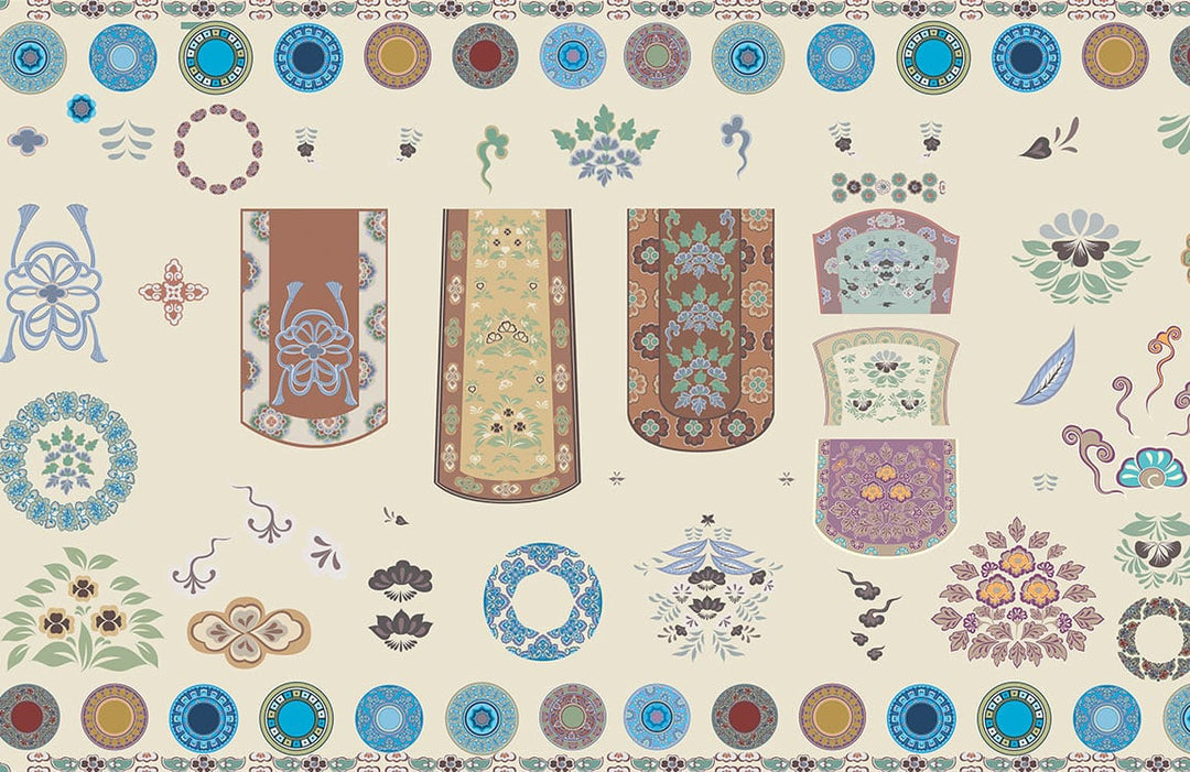 Vintage Floral Oriental Motif Wallpaper - Elegant Multicoloured Classic Design