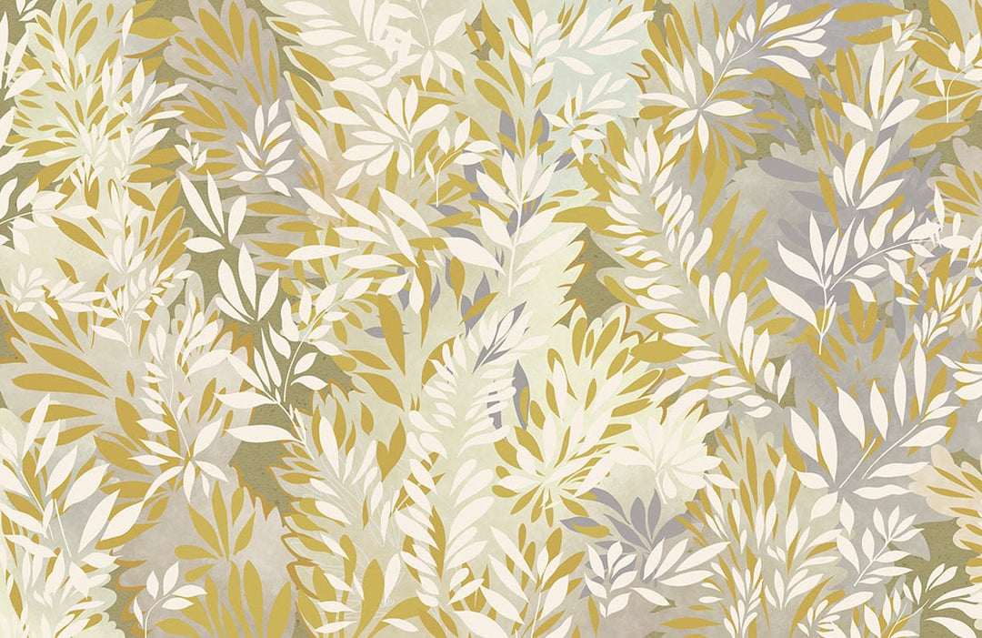 Botanical Oasis Leaf Pattern Wallpaper - Olive, Cream, Natural Tones Design