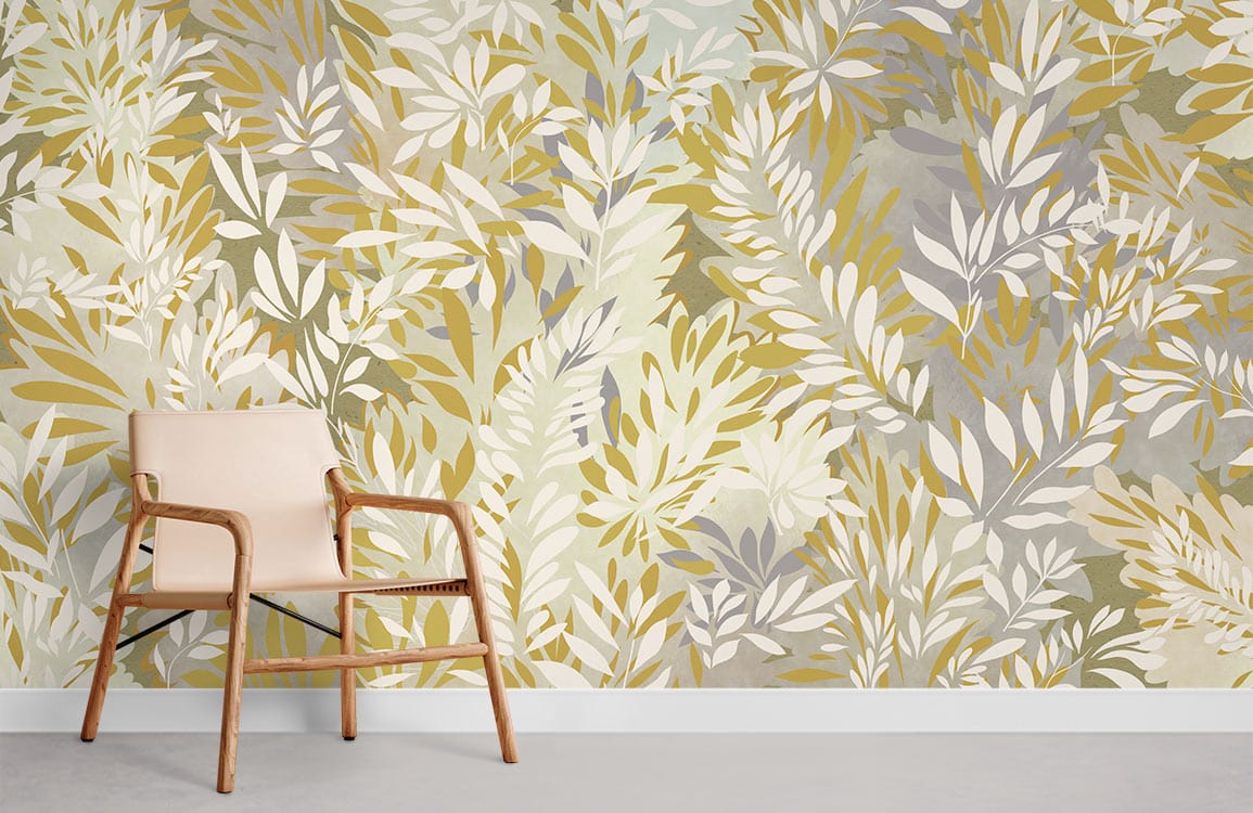 Botanical Oasis Leaf Pattern Wallpaper - Olive, Cream, Natural Tones Design