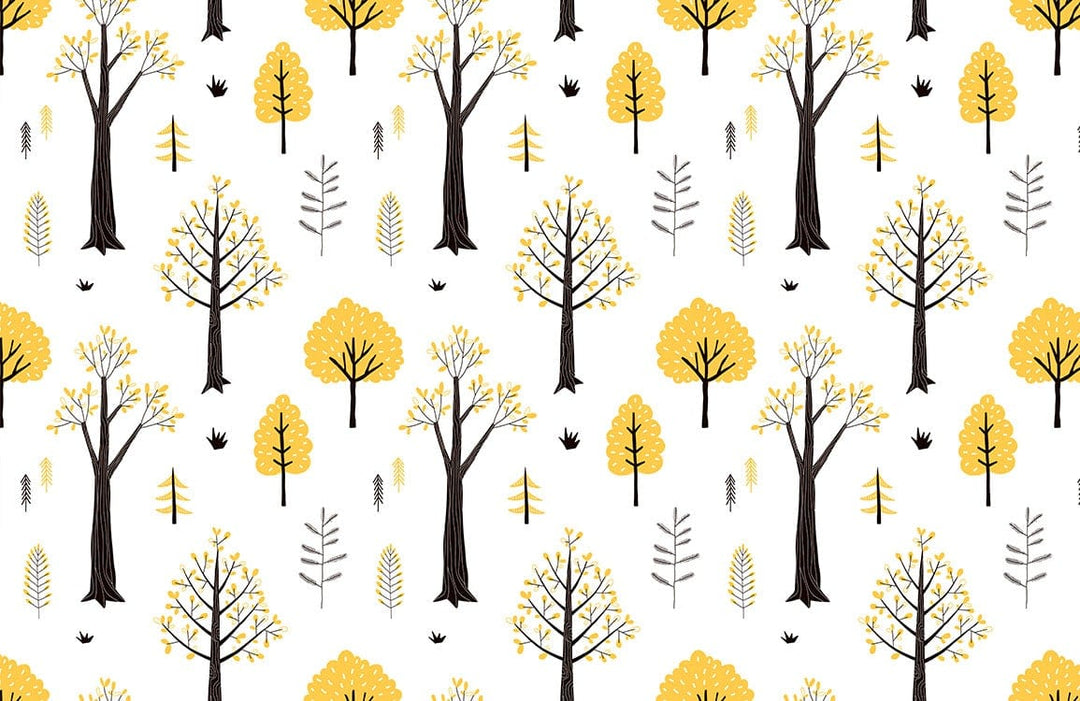 Charming Autumn Trees Pattern Wallpaper in Yellow and Grey Tones