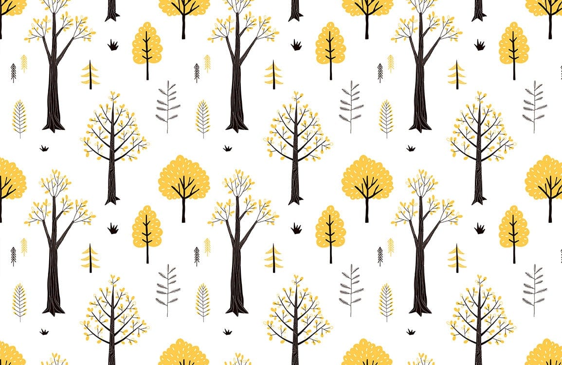 Charming Autumn Trees Pattern Wallpaper in Yellow and Grey Tones
