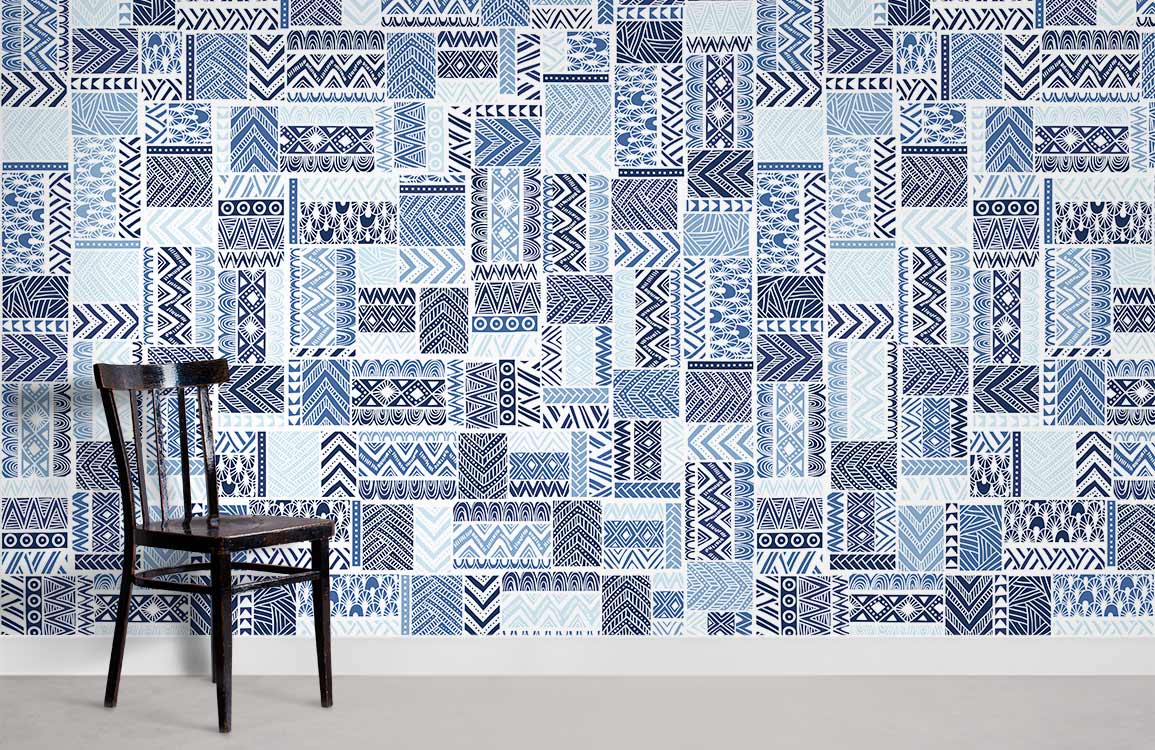 Aztec Patchwork Pattern Mural Wallpaper Room