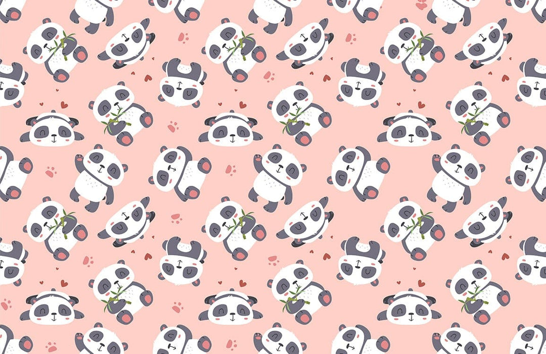 Adorable Panda Pastel Pink Nursery Wallpaper - Cute Animal Themed Mural Decor.